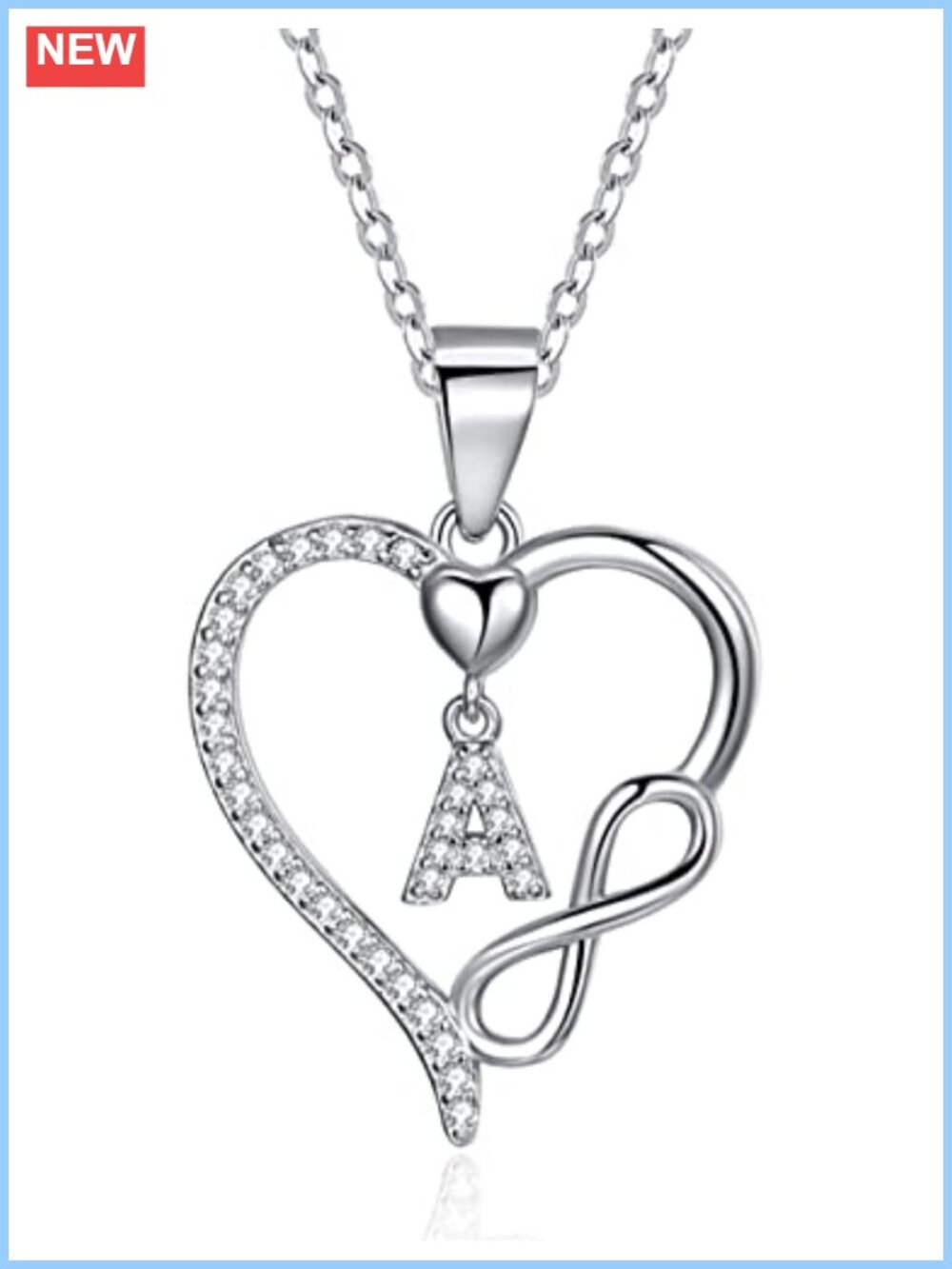 925 Sterling Silver Infinity Heart Initial Necklace A-Z Zircon Pendant Women